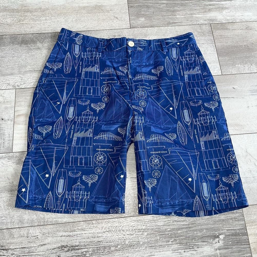 Vinyard Vines Mens Breaker Shorts Size 32 Blue Sailing Boating Allover Print